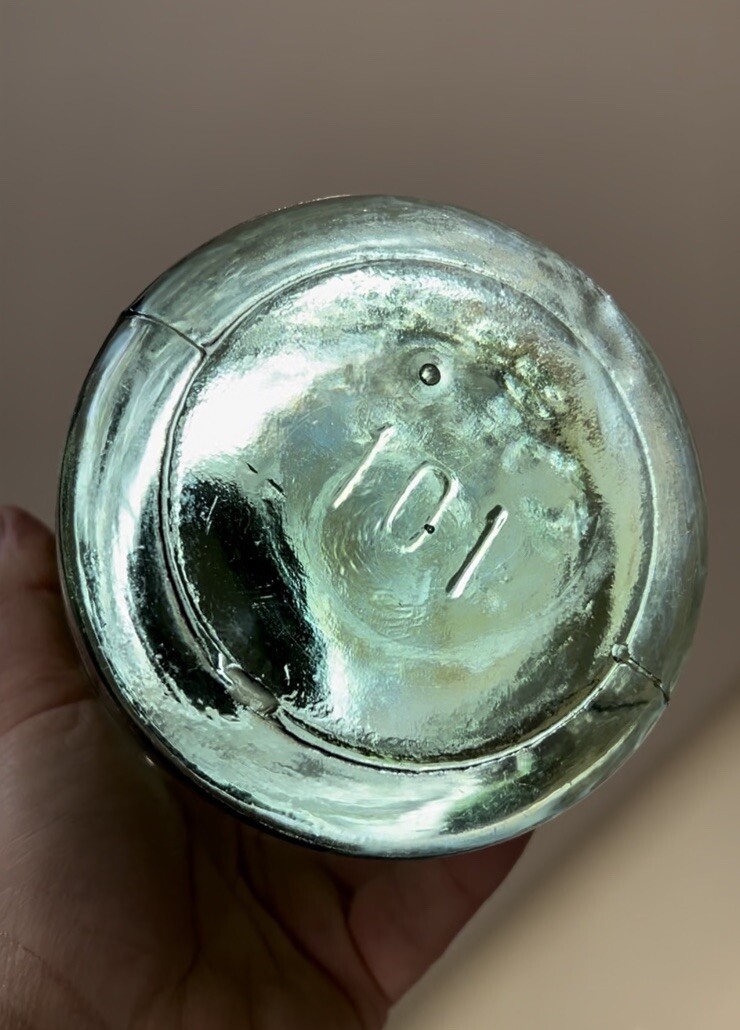 Mason jar 1858 Rare Green Yellow Swirls Swayzee Glass Half Gallon Crude