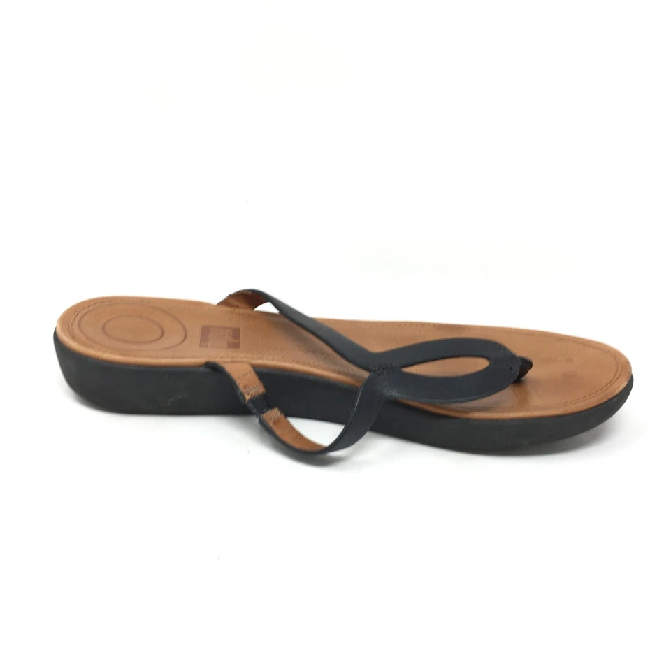 Fitflop Strata Flip Flops Sandals Shoes Womens Size 7 US 38 EU Black Leather - Imagem 4 de 4