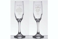 2 Engraved Personalized Customized Bride Groom Champagne Glasses Flutes