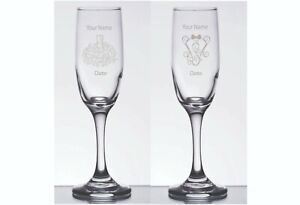 2 Engraved Personalized Customized Bride Groom Champagne Glasses