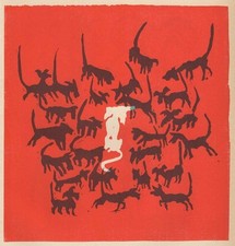 Mino Maccari - Dog Meeting - Original Linoleum