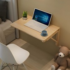 Wall Mounted Folding Laptop Desk Drop Leaf Solid Wood Floating Table Workstation