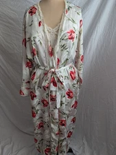Vintage Josie Floral Lace Trim Nightie w/ Matching Robe Coquette Sexy Silky EUC