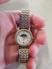 Vintage Gold-tone Timex Moon Phase Watch With A Two-tone Metal Band Need Battery