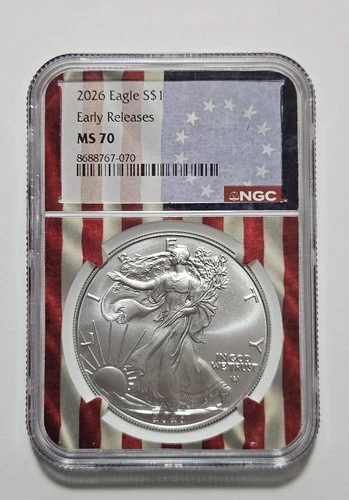 2026 American Silver Eagle Early Release Betsy Ross Flagcore! NGC Certified MS70