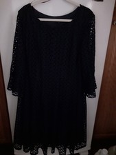 Dark NAVY LACE Dress Layered Lined Midi Boho By Chris McLaughlin Size 22W