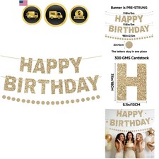 Happy Birthday Banner Pre-Strung Glitter Birthday Party Decorations