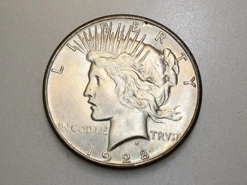 1928-P $1 PEACE SILVER ONE DOLLAR PLANCHET ERROR GEM BU