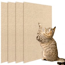 4 Pack Cat Scratch Mats 24x16, Self-Adhesive Trimmable Carpet, Furniture, Beige