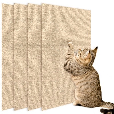 4 Pack Cat Scratch Mats 24x16, Self-Adhesive Trimmable Carpet, Furniture, Beige