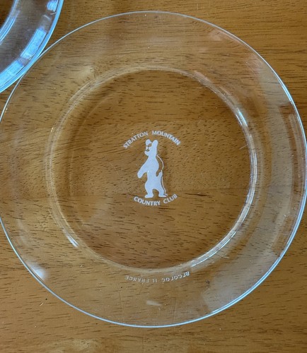 Vintage Pair Stratton Mountain Country Club 8” Glass Plates Vermont Arcoroc