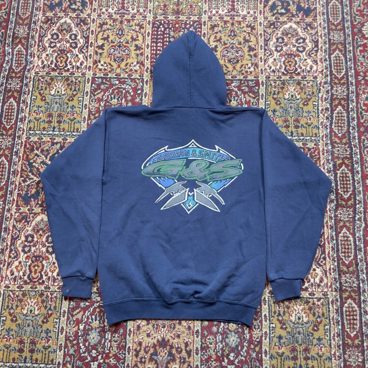 80s 90s GORDON&SMITH　パーカー　oldskate usa VTG Rare 80s 90s Gordon Smith G&S Surf Skate Big Logo Hoodie Navy