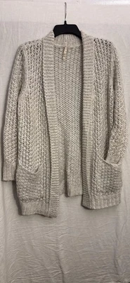 Willow & Clay Sweater Womens XS Gray Open Front Cardigan Pockets Chunky Knit - Image 1 of 4
