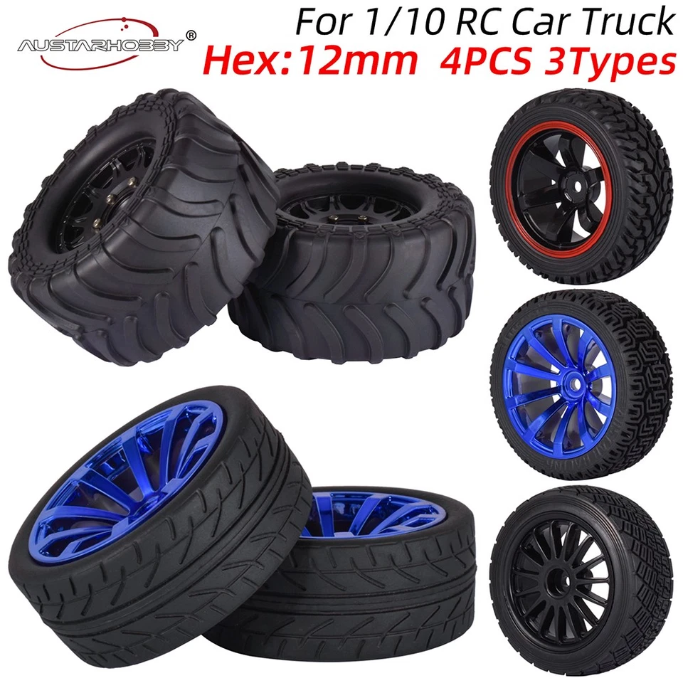 AUSTARHOBBY 1/10 Rally Wheels Tires 12mm Hex Wheel Rim for 1/10 Traxxas HSP HPI - Image 2 of 4