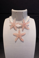 Pink Starfish Jewelry Set Necklace Earrings Glitter Beach Ocean Summer Gift