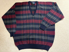 PRINGLE  XL  Pullover V Neck Lambswool Sweater Black Red Green Plaid Scotland