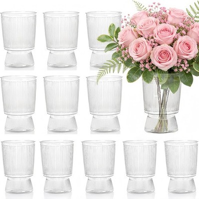 12 Pa Clear Plastic Flower Vases, 6.3'' Small Ribbed Fluted