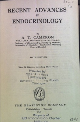 Recent Advances in Endocrinology. Cameron, A.T.: