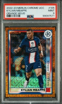2022 Kylian Mbappe PSA 9 Topps Merlin Chrome Orange Mojo Paris St Germain # /25 