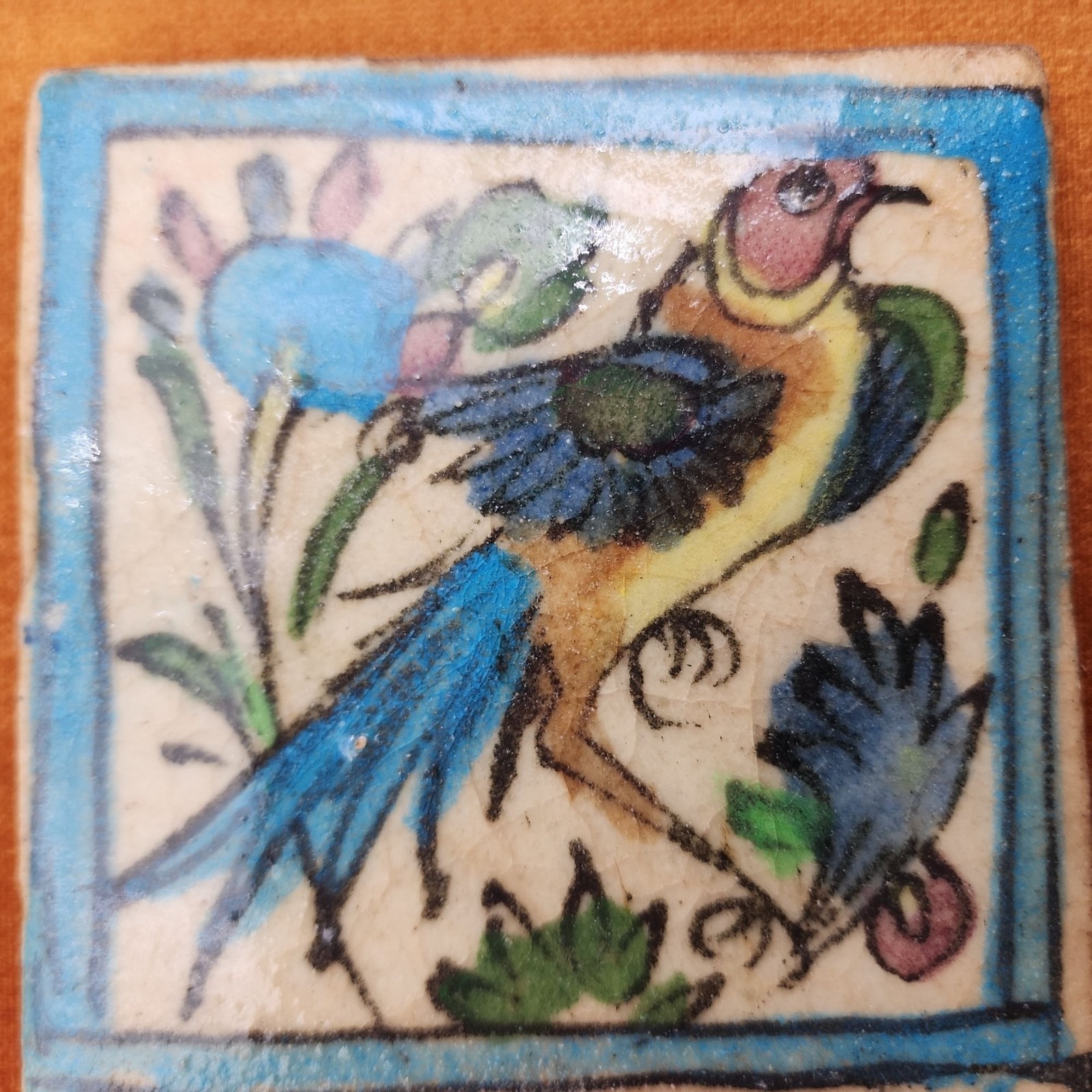 Hand-Painted VTG Persian Style Tile Wall Art Ornate Wooden Frame Floral MCM