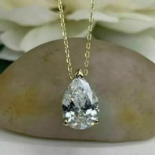 1.90Ct Pear Cut Diamond Solitaire Pendant 14K White Gold Finish Free Chain