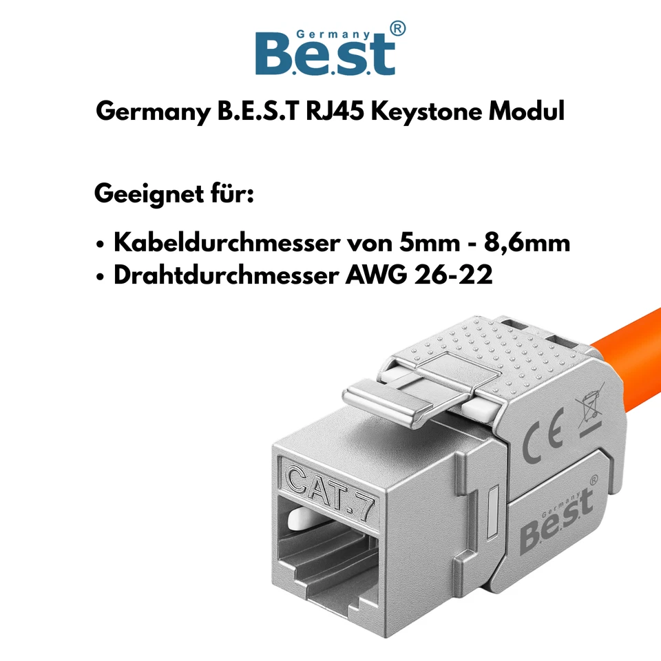 CAT7  Keystone Modul RJ45, werkzeugfrei, STP geschirmt, 10 Gbit, AWG22–26 - Bild 4 von 4