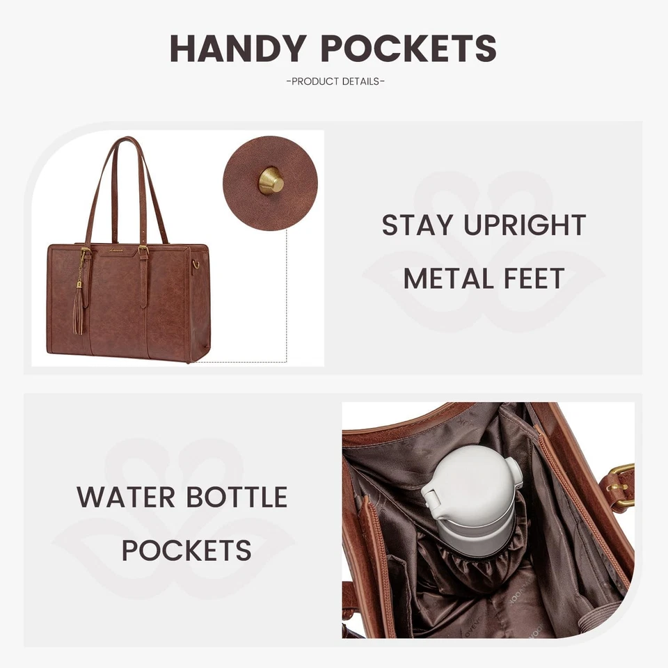 Bolso de Trabajo LOVEVOOK para Mujer Vintage 15.6 pulgadas, Marrón Foto 3 de 4