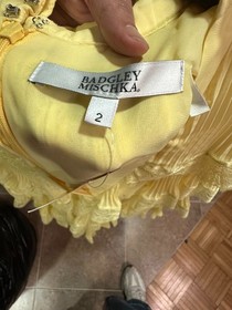 Badgley Mischka Lace Chiffon Pleated Yellow Long Sleeve Romper sz 2 Sample $500