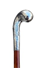 Vintage Antique Sterling Silver Top Wood Fancy Swagger Knob Walking Stick Cane