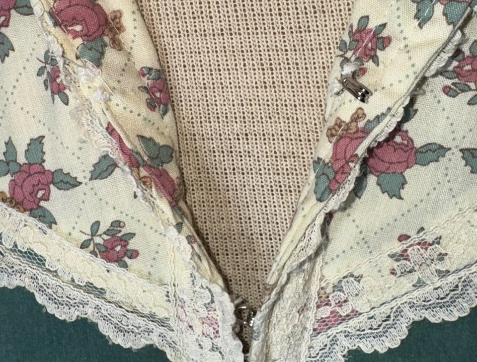 Vestido Corsé Vintage Años 70 Gunne Sax por Jessica Talla 11 Terciopelo Verde Floral Calicó Foto 4 de 4