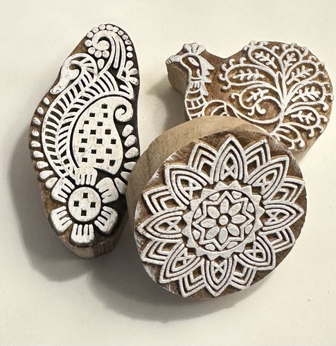 Set of 3 Shapes various Design Printing Block Wooden Stamp New WBS 8 - Picture 2 of 5