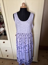 Ladies Midi Dress Size 12 Lilac Purple Floral Sleeveless Stretch Elastic Waist