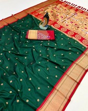 Heavy Paithani Silk Saree With Rich Peacock Pallu Indian Bridal Wedding Party