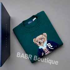 HOT POLO RALPH LAUREN Green Wool Cotton Polo Bear Sweater Women s Size L - NWT