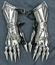 Medieval Knight Pair Gauntlet Gloves Brass Accents Crusader Steel Gloves Armor