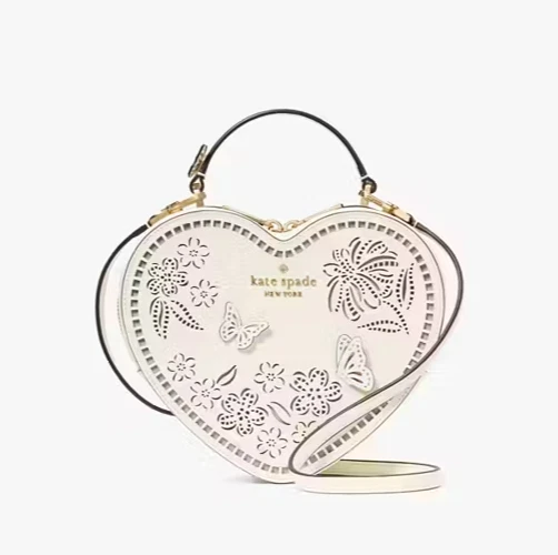BORSA A TRACOLLA KATE SPADE 3D CUORE RITAGLIATA LOVE SHACK PELLE CREMA
