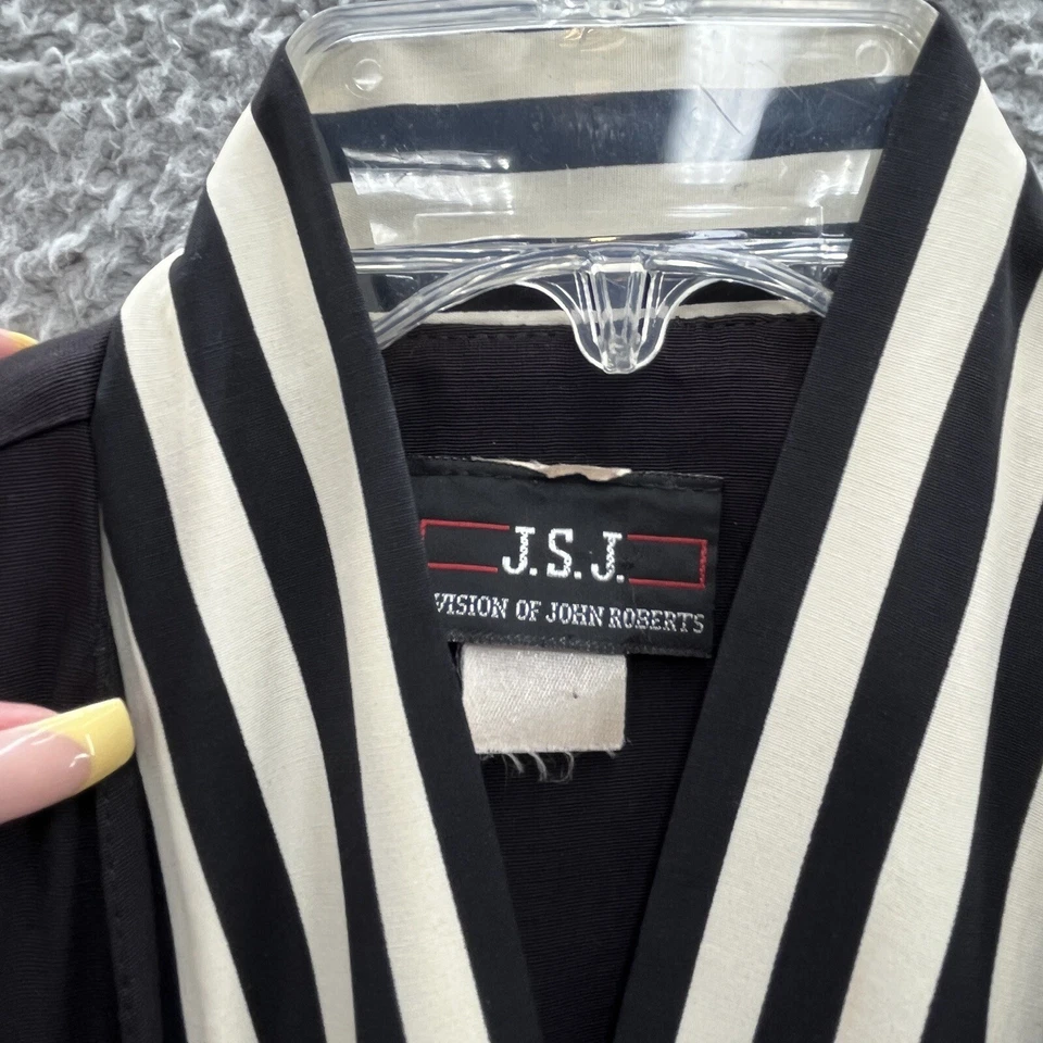 Vestido Camisa De Colección Años 80 John Roberts 12 Negro Blanco Rayas Vestido Sobre la Rodilla Funda Foto 3 de 4