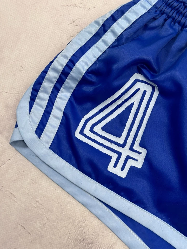 Pantalones Cortos Retro Años 70 Adidas Fútbol Correr Gimnasio Edición Jugador #4 Rayas Azul Claro Foto 4 de 4