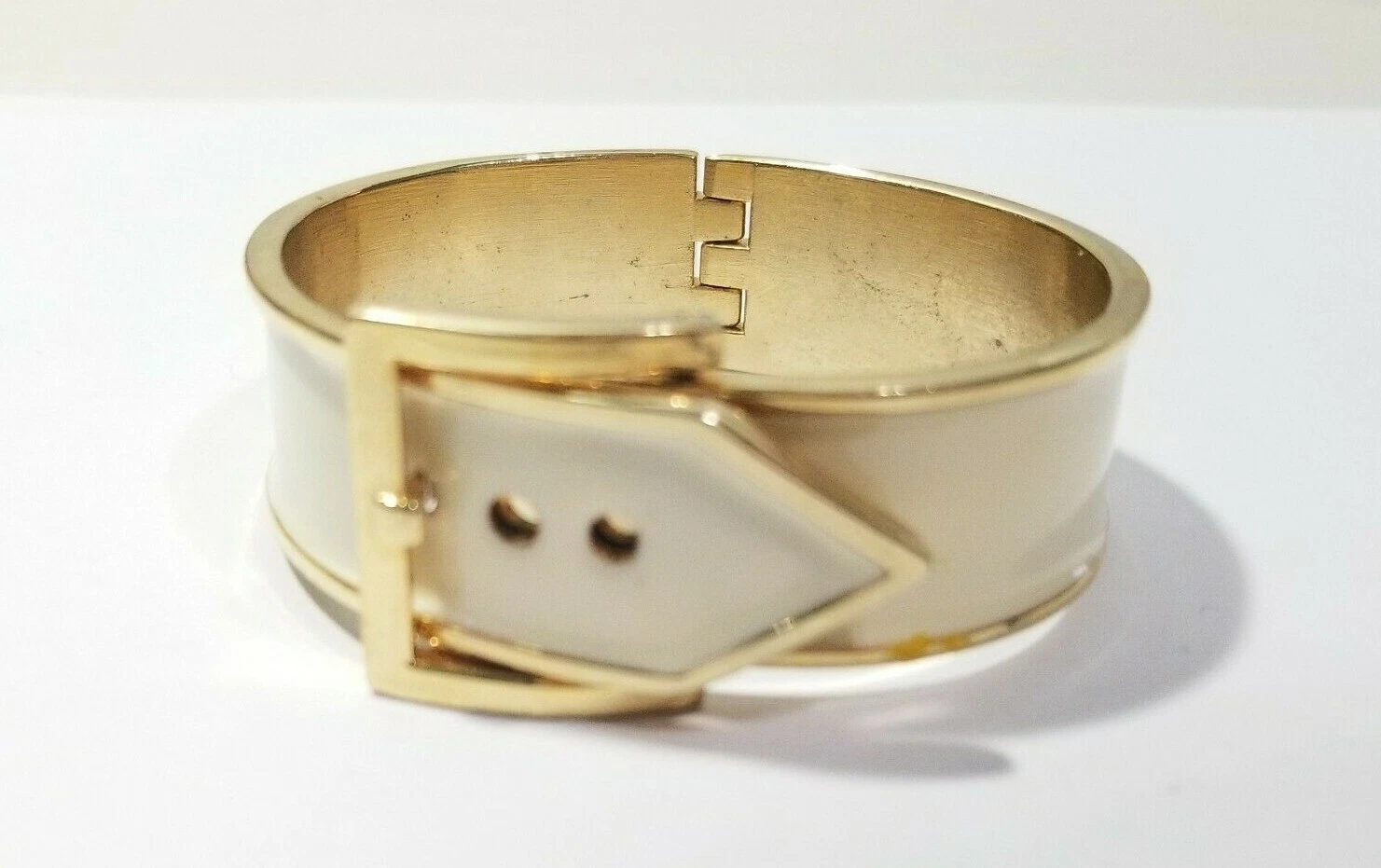 OFF WHITE Bracciale cintura smaltata beige chiaro con cerniera