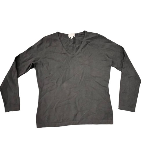 Women's Cashmere Long Sleeve Sweater Size 8/10 Black V-Neck By PURE Collection
