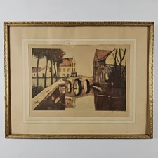 ART - Antique Signed Julien Van Santen Aquatint Etching 18.75x14.75 Framed Art