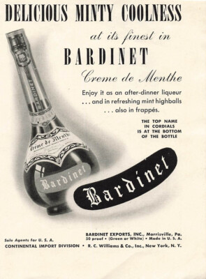 Bardinet Creme de Menthe Vintage Liquor Liqueur Ad Mint Cordial Advertising 1943