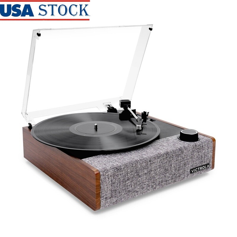 Vintage-style 3-speed Bluetooth record player with Audio-Technica cartridge and built-in speakers