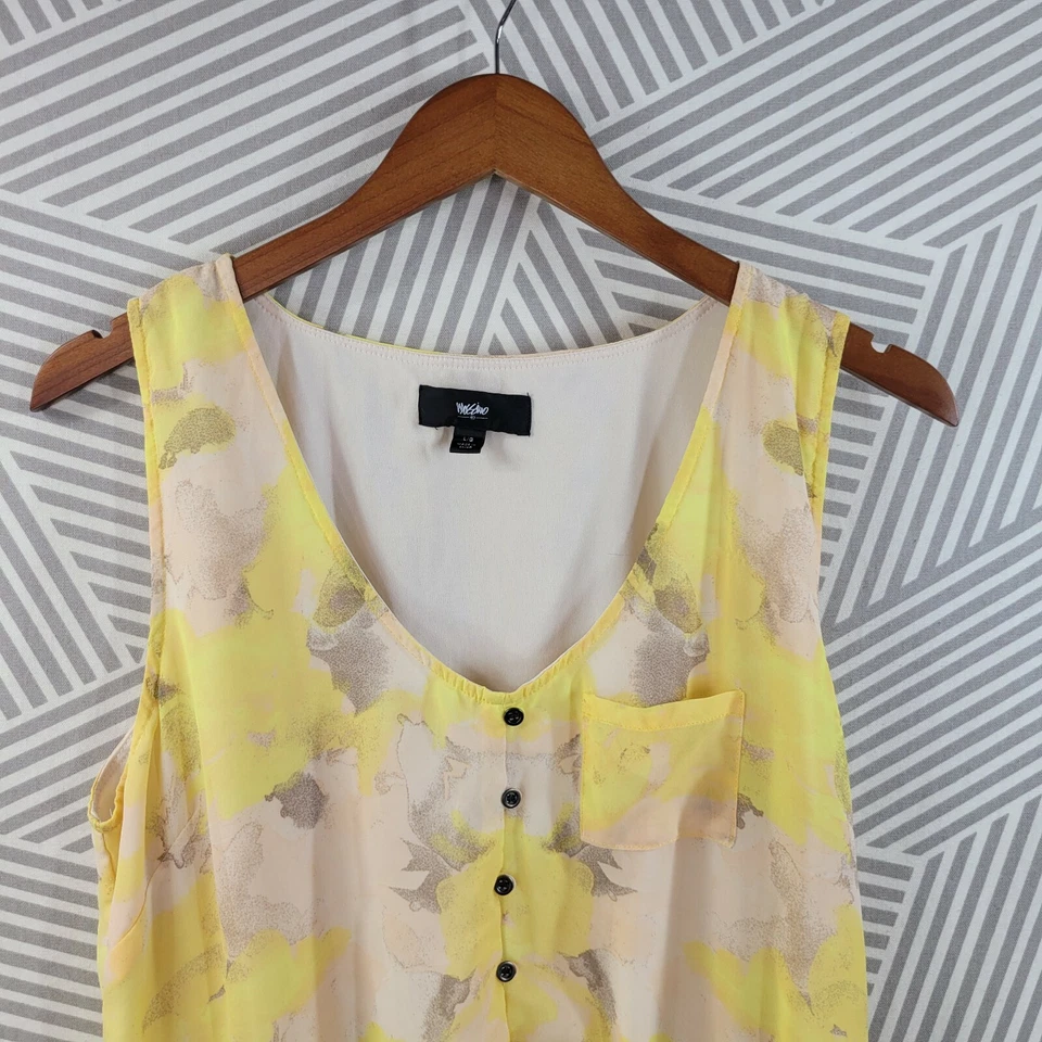 Vestido Mossimo Talla Grande En Capas Gasa Funda Alta Baja Fiesta Amarillo Floral Foto 3 de 4