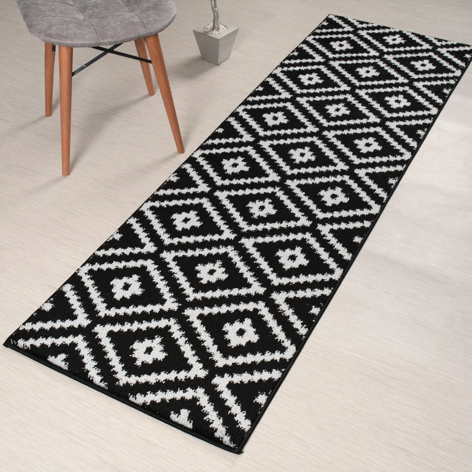 Non Skid Hallway Kitchen Carpet Runner Rug, Custom Length, Black & Silver Grey - Image 2 of 4