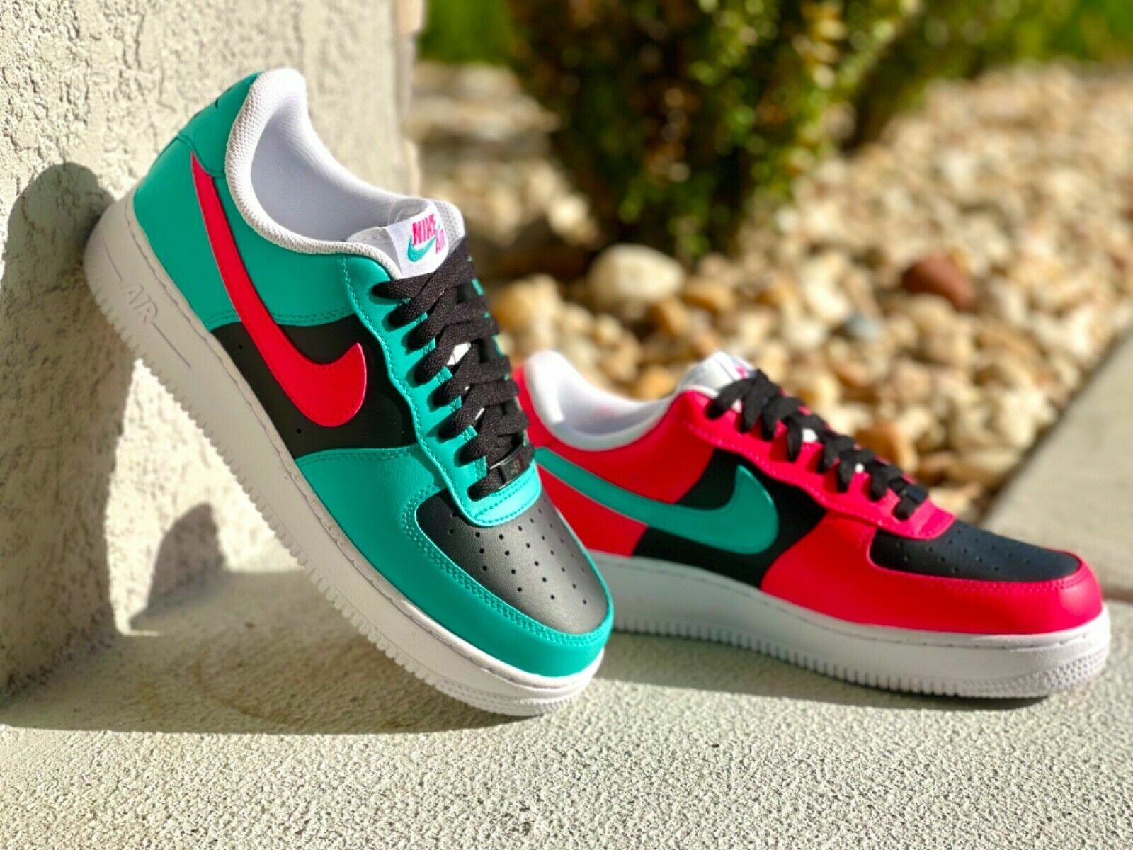 Nike Air Force 1 Custom Shoes South Beach Miami Vice Pink Teal Black White | eBay