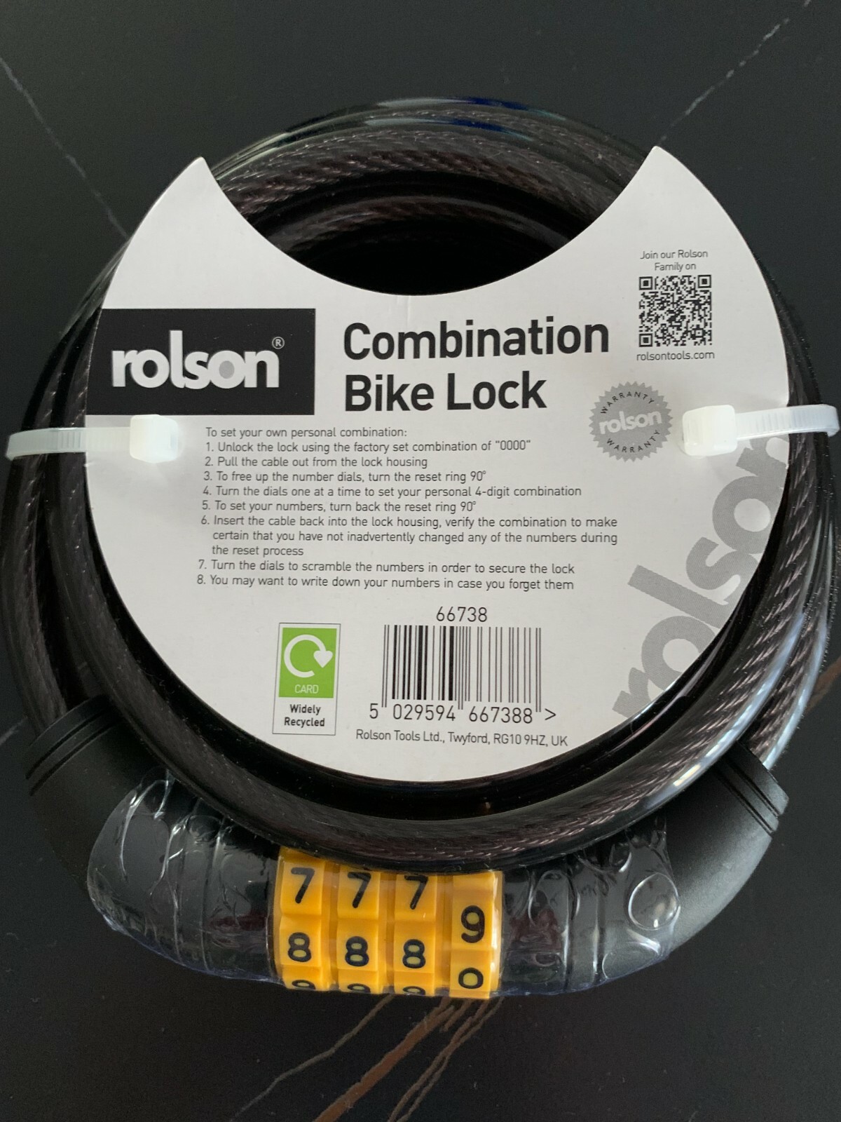Rolson Combination Bike Lock 10 X 