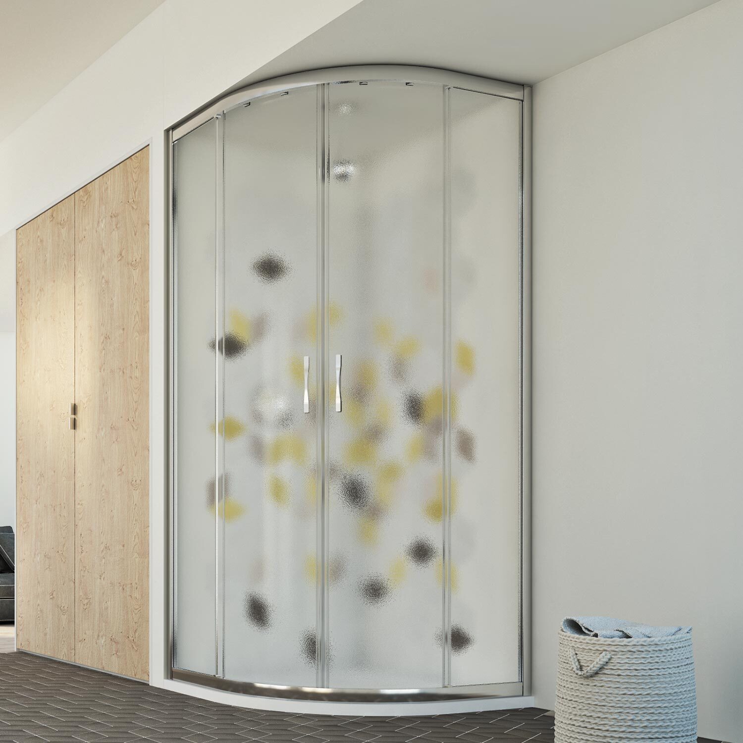 BOX CABINA DOCCIA TONDO 90x90 SEMICIRCOLARE VETRO STAMPATO SCORREVOLE ANGOLARE