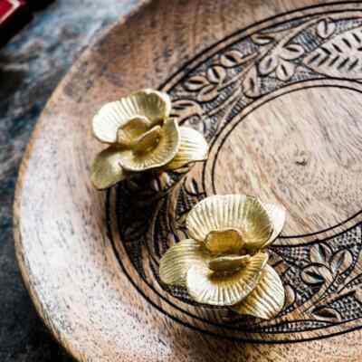 Gold Orchid style brass knobs and Pulls flower Drawer Knobs Cabinet Pulls |  eBay