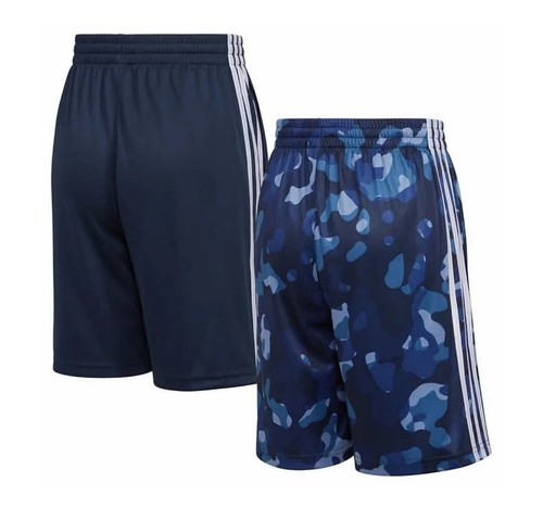 2pk Adidas Youth 3-stripe Active Athletic Shorts Boys Size L (14-16) Navy + Camo - Picture 2 of 3